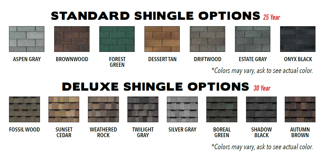 Shingle Options for Custom Storage Sheds