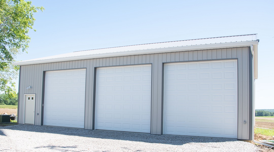 Yoder Barns Pole Building Gray with Charcoal Trim